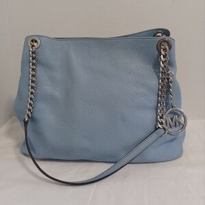 Michael kors Jet set chain item large shoulder bag baby blue silver